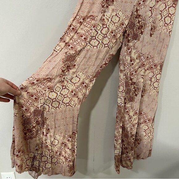Final Touch Cream Brown Pattern Boho Wide Leg Flowy Pant Women’s Size Small - Picture 2 of 6